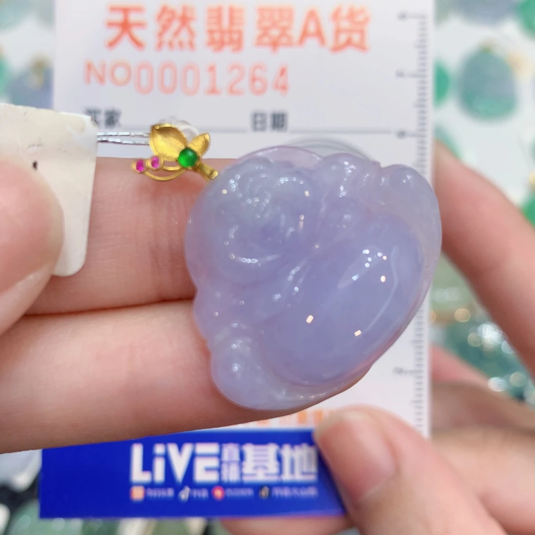 江***江翡翠18K金镶嵌颈饰佛公