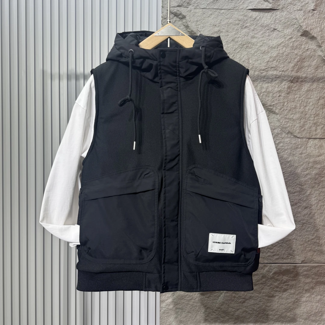 2025秋冬款时尚连帽薄棉马甲百搭无袖坎肩男女同款拼接男女上衣潮