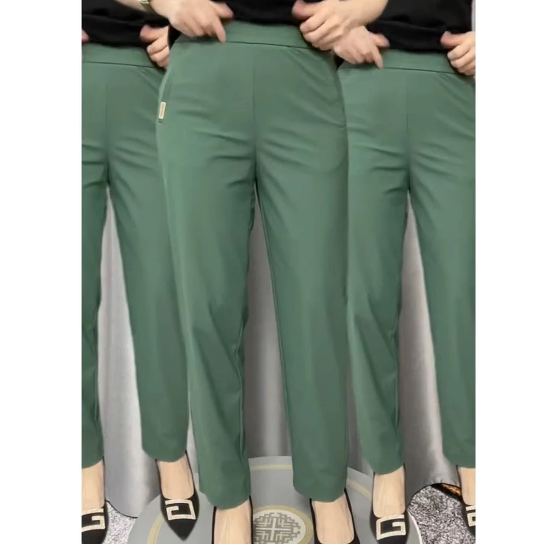 2025夏季薄款牛奶丝弹力高腰哈伦裤女中年妈妈百搭宽松显瘦休闲裤