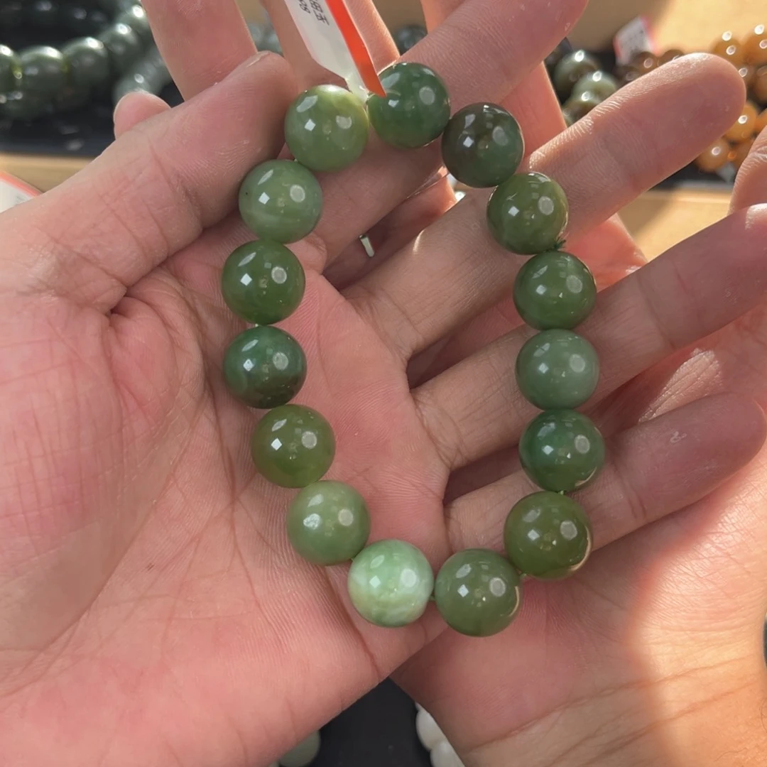 和田玉手链未镶嵌纯天然和田玉唐三彩14mm