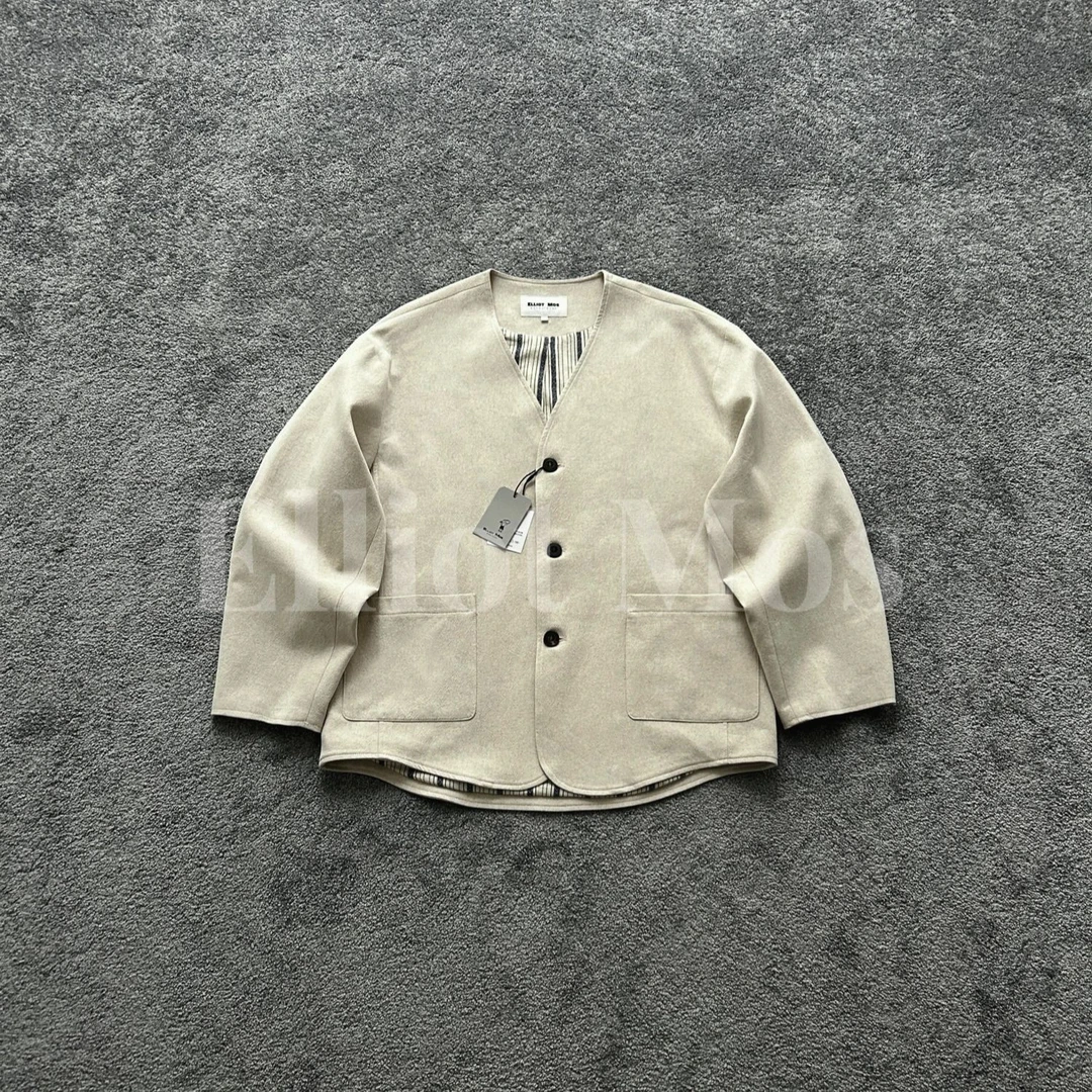 Elliot Mos棉麻混纺~Splicing Coat 内里拼接色织格V领外套-1027