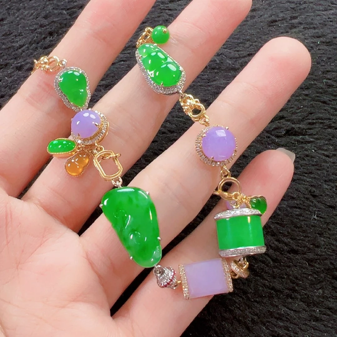 ～***～翡翠18K金镶嵌手链签收后24小时鉴赏期