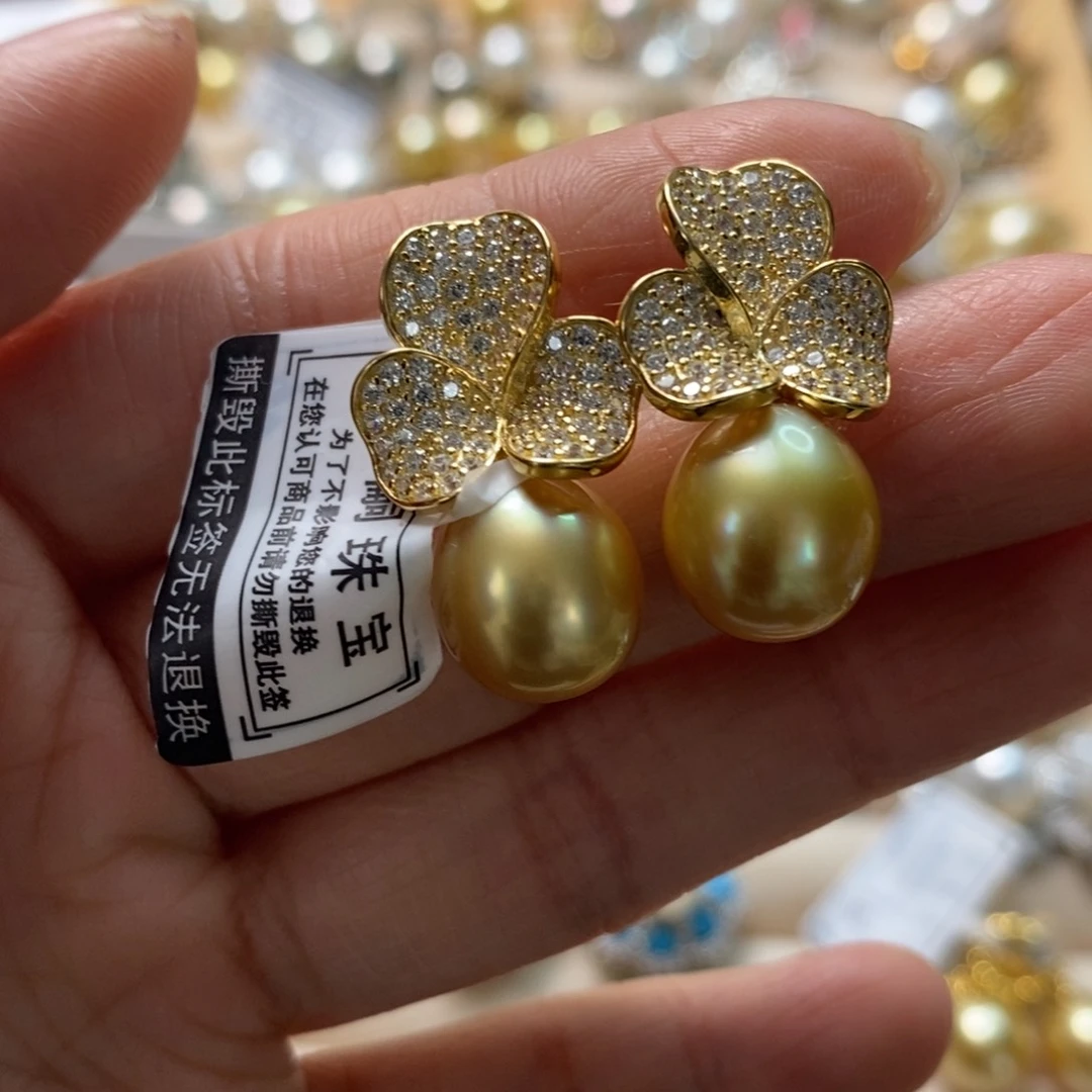 海水珍珠耳饰银S925镶嵌