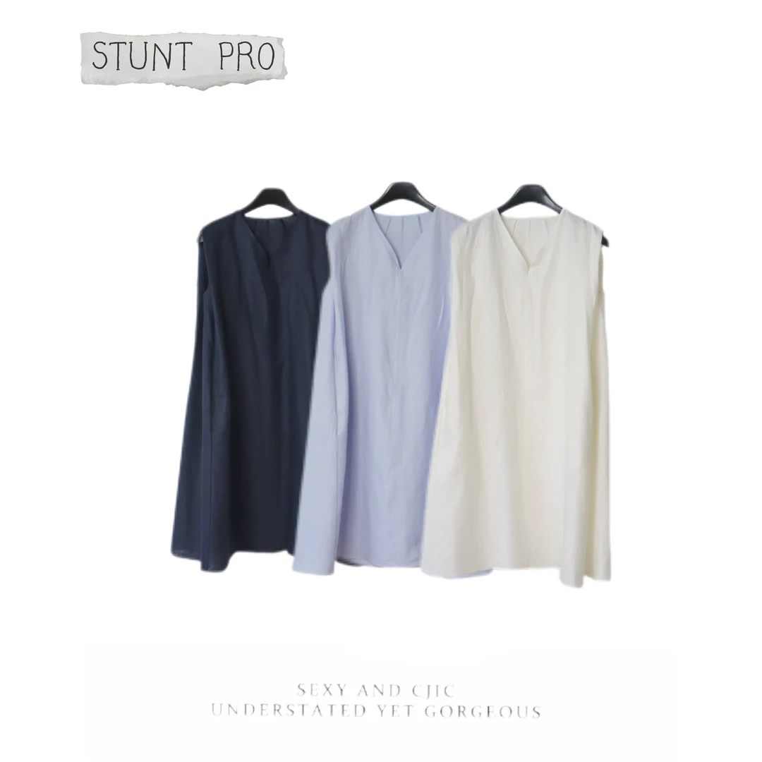 100亚麻 夏季时尚V领无袖连衣裙1685