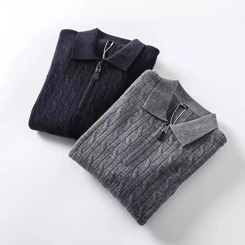 100绵羊毛！美式绞花32支精纺 秋冬男士时尚休闲POLO领针织衫毛衣