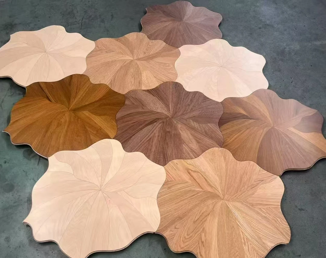 黑胡桃荷叶拼花实木多层地板15mm厚环保EN F