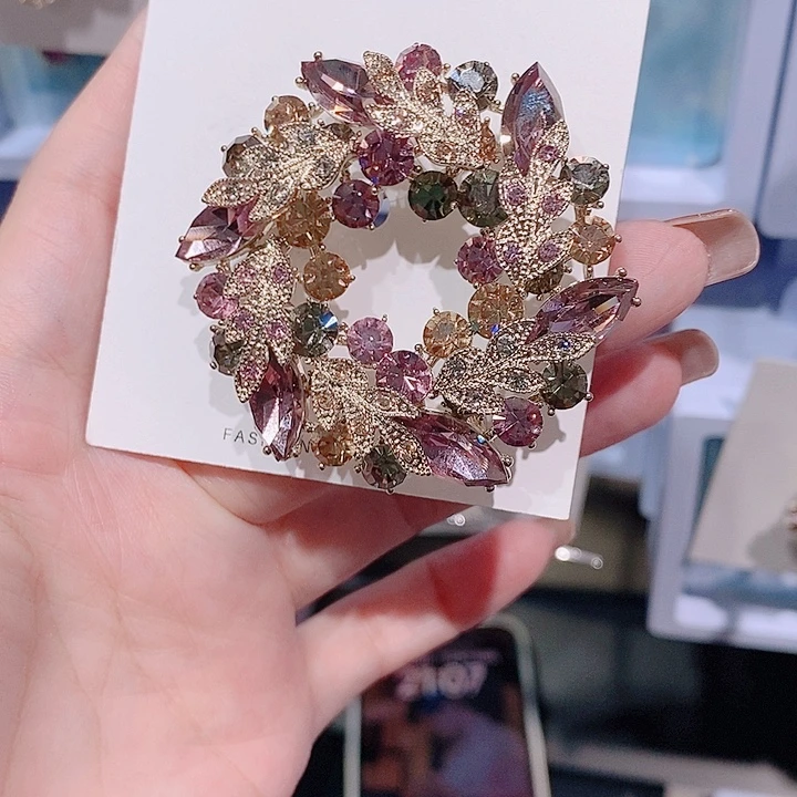 锆石铜合金紫荆花大号胸针