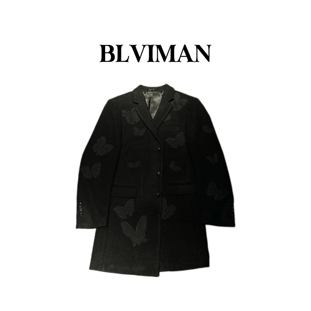 时尚休闲潮流黑蝴蝶刺绣设计西装大衣