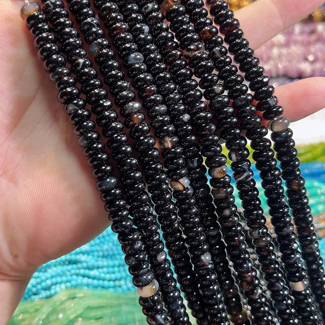 玛瑙/玉髓合金珠宝半成品黑玛瑙算盘一条8mm