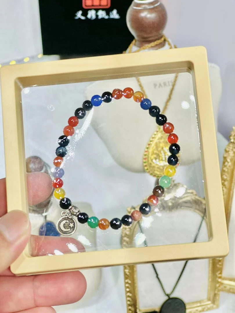 合金琉璃手链 月牙琉璃炫彩手链单圈彩色串珠轻奢时尚