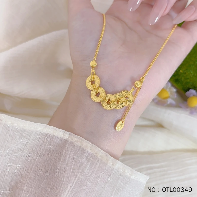足金999爆闪碎碎冰五帝币黄金项链碎冰冰钱多多碎金锁骨链女送礼
