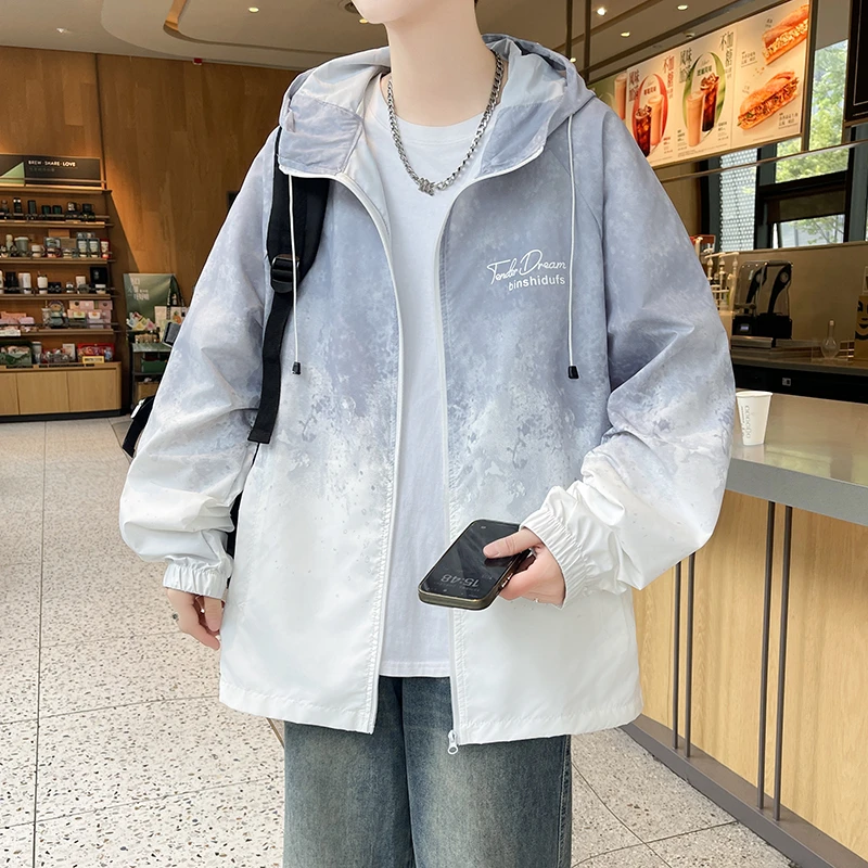 夏季薄款男士连帽防晒服港风潮流百搭青少年学生户外防晒夹克外套