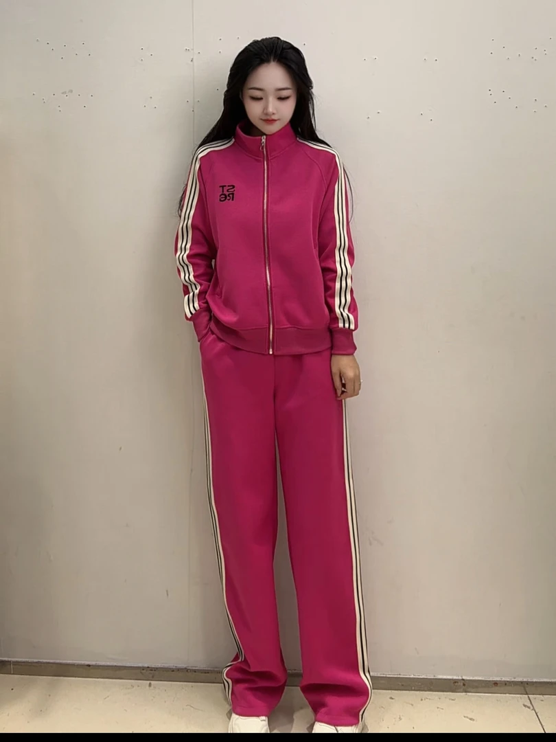 8581休闲运动套装女春季新款时尚显瘦减龄两件套立领设计