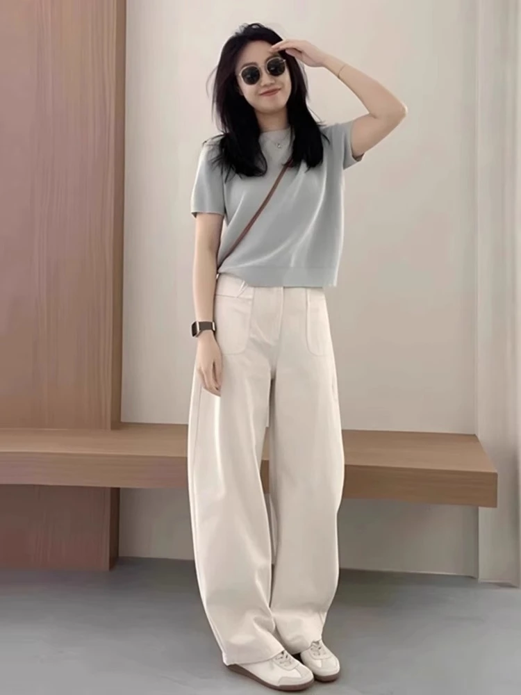 夏季穿搭一整套小个子简约时尚短袖休闲套装女T恤上衣阔腿裤韩系