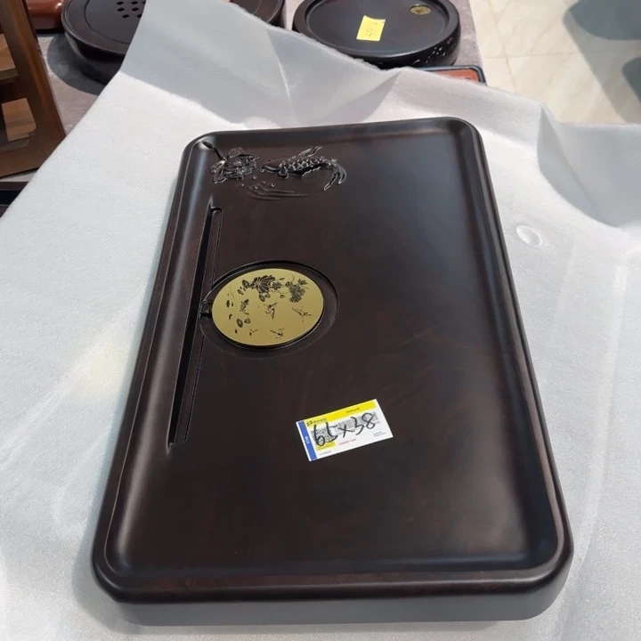 梦**真黑檀实木茶盘实物