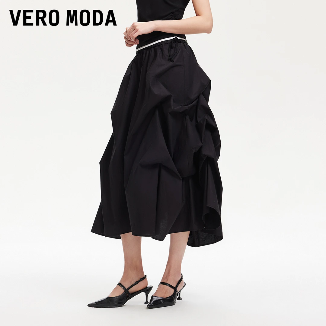 Vero Moda半身裙女春游出行洋气松紧腰头褶皱大裙摆半裙325216006
