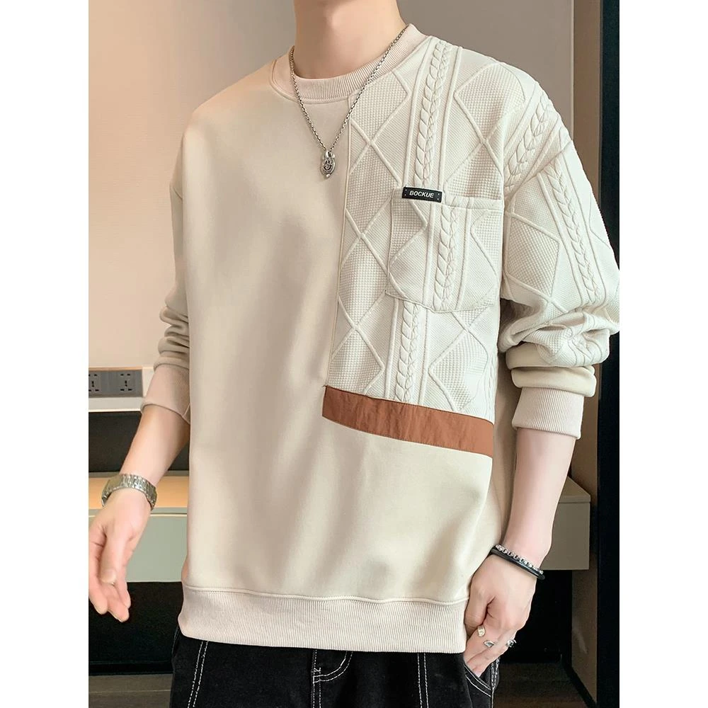 卫衣男士无帽2025新款春秋季潮牌潮流圆领长袖T恤秋装打底衫上衣