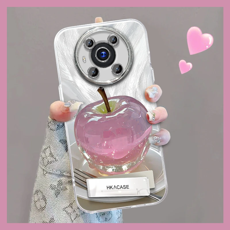 适用荣耀magic4pro精孔羽纱晶莹粉苹果网红创意支架全包手机壳女