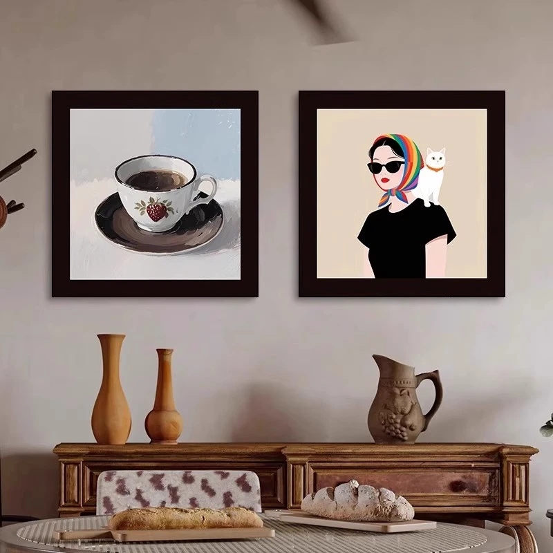 中古风餐厅挂画咖啡厅复古文艺壁画现代简约风客厅装饰画卧室挂画