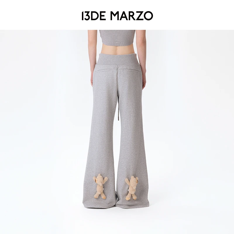 13DE MARZO女士2025秋季基础宽腰头微喇卫裤高腰修身长裤专柜同款