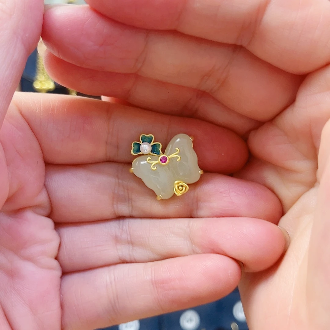 和田玉银S925镀金镶嵌戒指