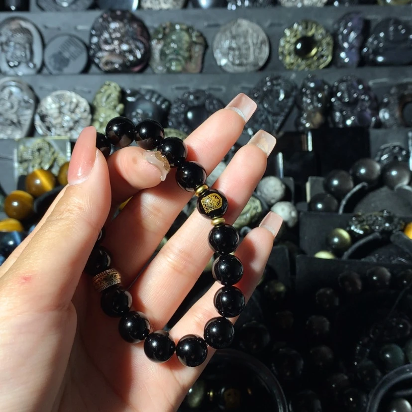 【闪购商品】黑曜岩手链未镶嵌葉*