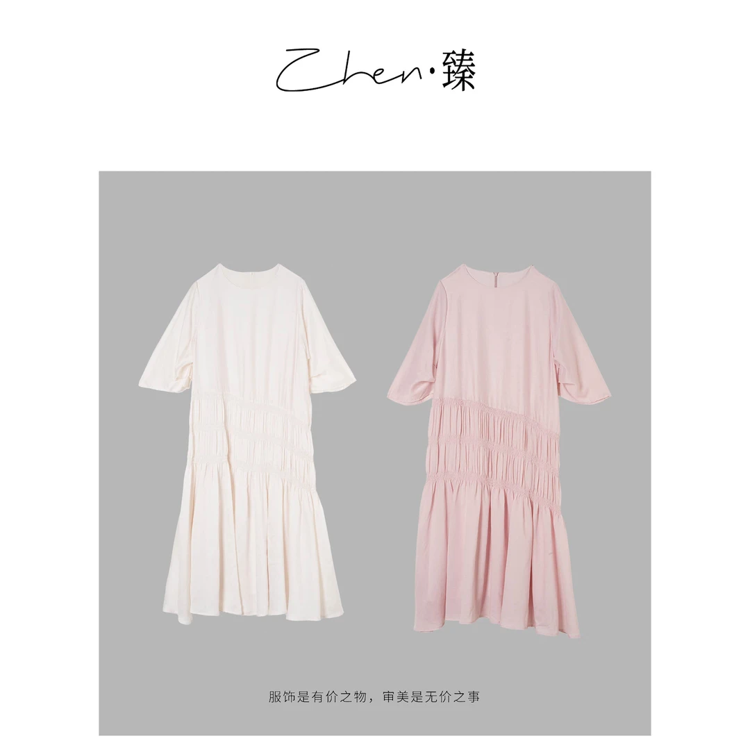 ZHEN.臻 法式轻奢醋酸设计师拼接马克工艺显瘦连衣裙LYQ7014Z