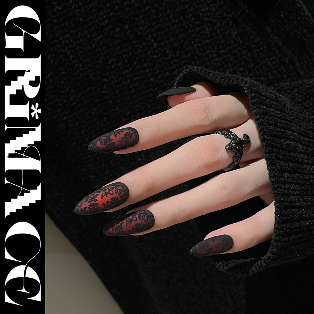 【绯蔓】怪相录手工穿戴甲经典黑红色秋冬丝绒质感个性显白哥特时尚