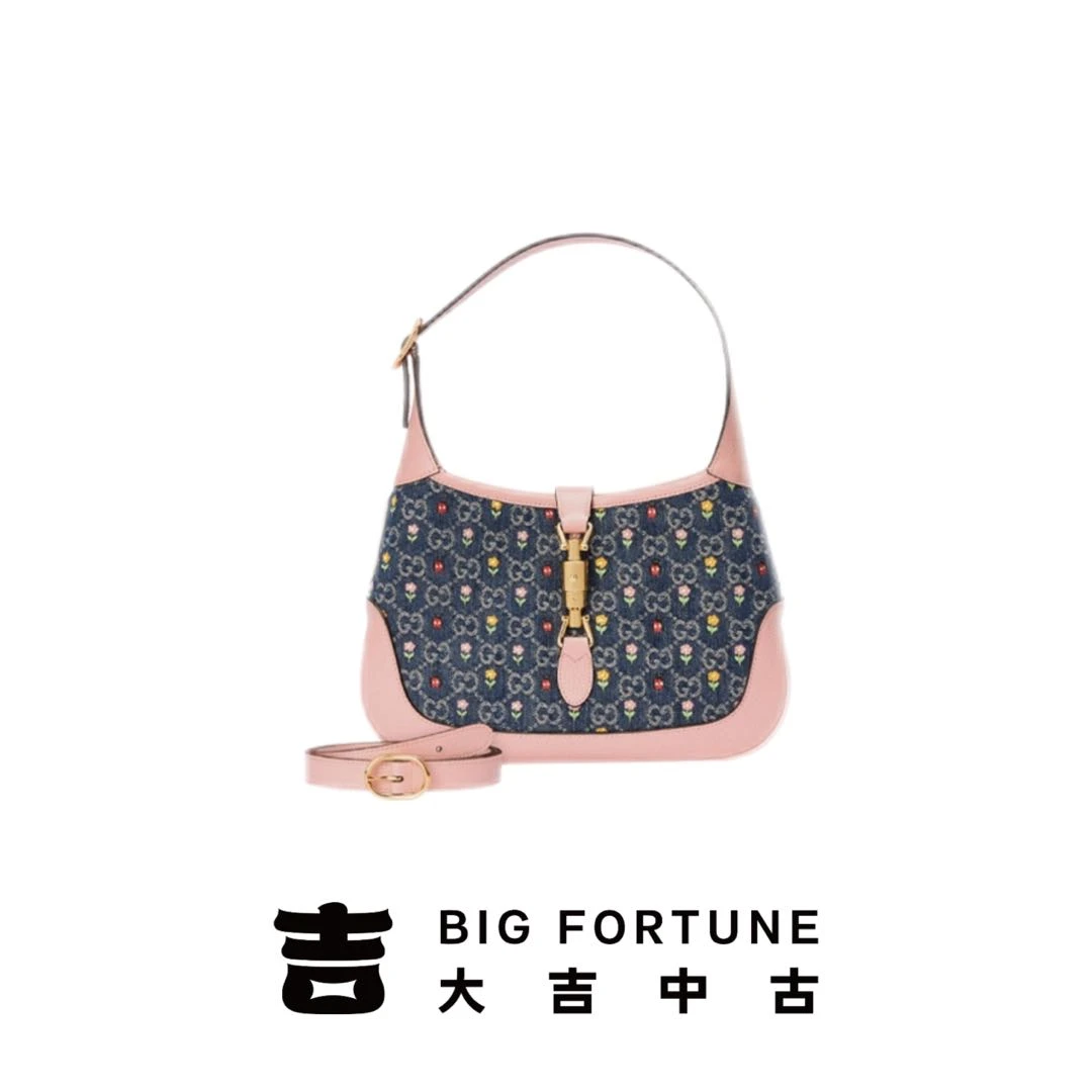 大吉中古/Gucci古驰粉丹宁花卉Jackie1961单肩包