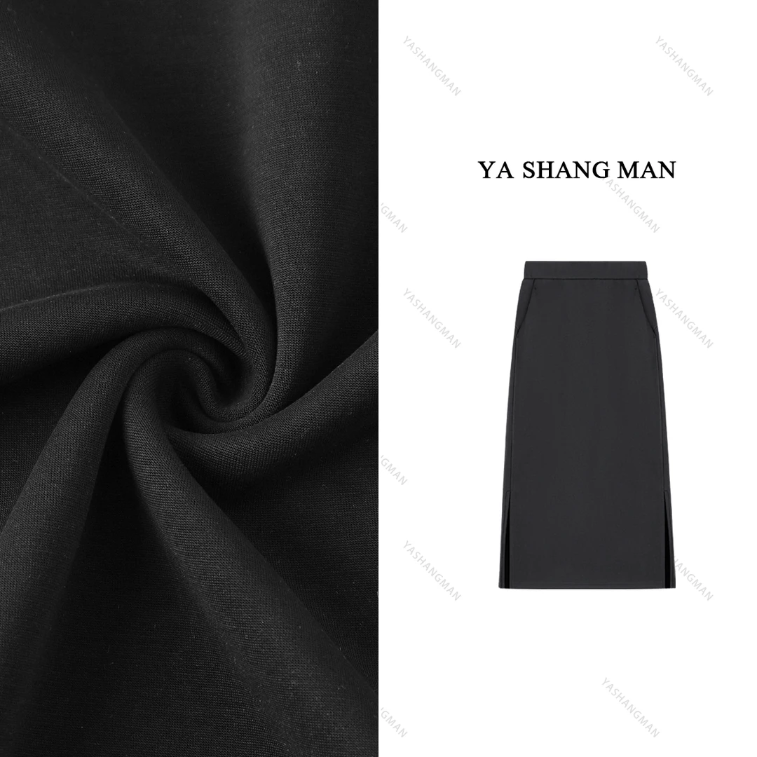 【LULU升级2.0薄款】2025夏季新款松紧腰中长款开叉半裙 Q25921