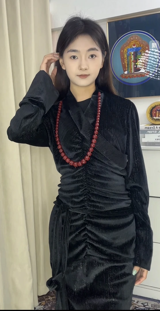 5色可选人鱼款黑灰亮丝西藏服四季藏装女装藏袍锅庄舞