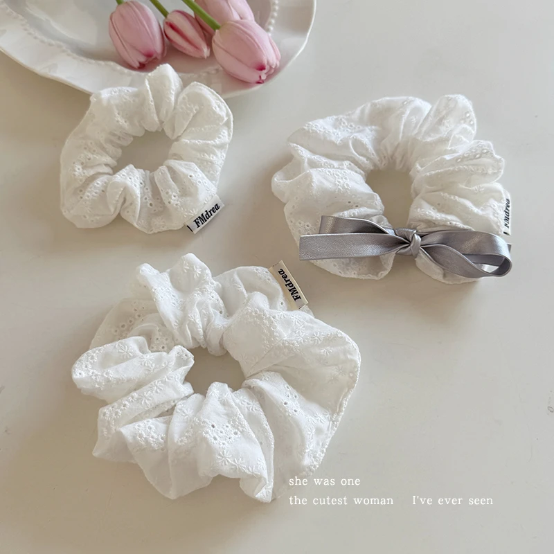 甜美少女白色蕾丝大肠发圈韩系超大头花发绳扎马尾头绳橡皮筋发饰