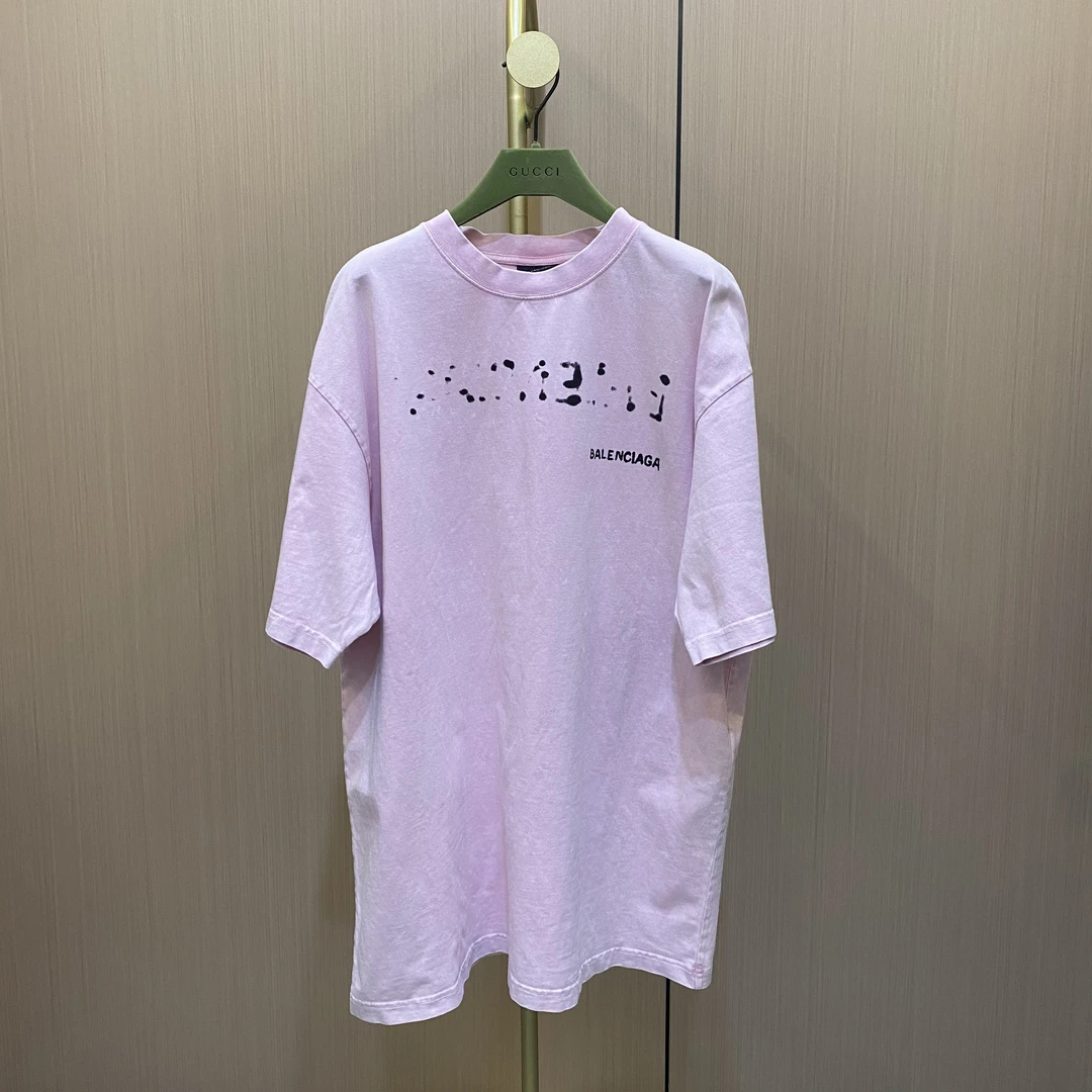 99新 Balenciaga/巴黎世家 粉色大logo短袖T恤S码/10981700