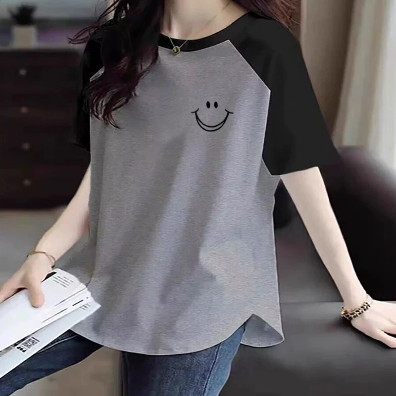 92%棉插肩袖短袖T恤女夏季大码宽松显瘦休闲洋气百搭时尚圆领上衣