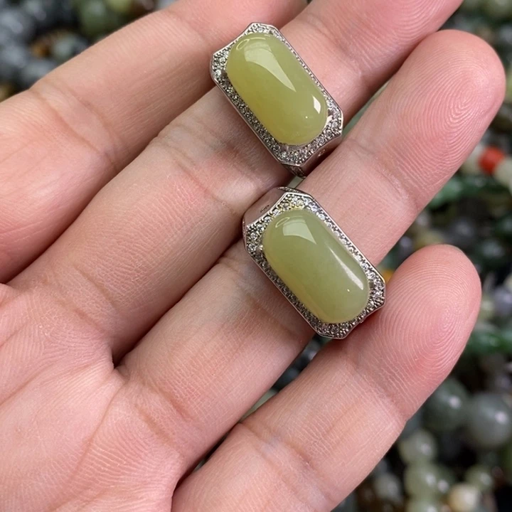 和田玉戒指银S925镶嵌拍一发一