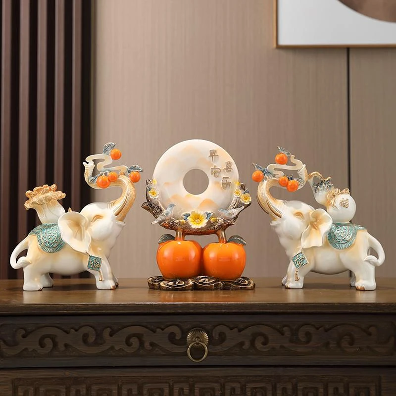 平安喜乐大象摆件一对中式高档电视柜玄关客厅装饰品乔迁新居礼品