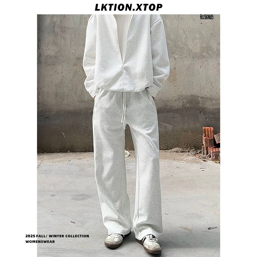 LK正品 秋季老钱风穿搭高级感痞帅休闲垂感假两件立领卫衣套装ins