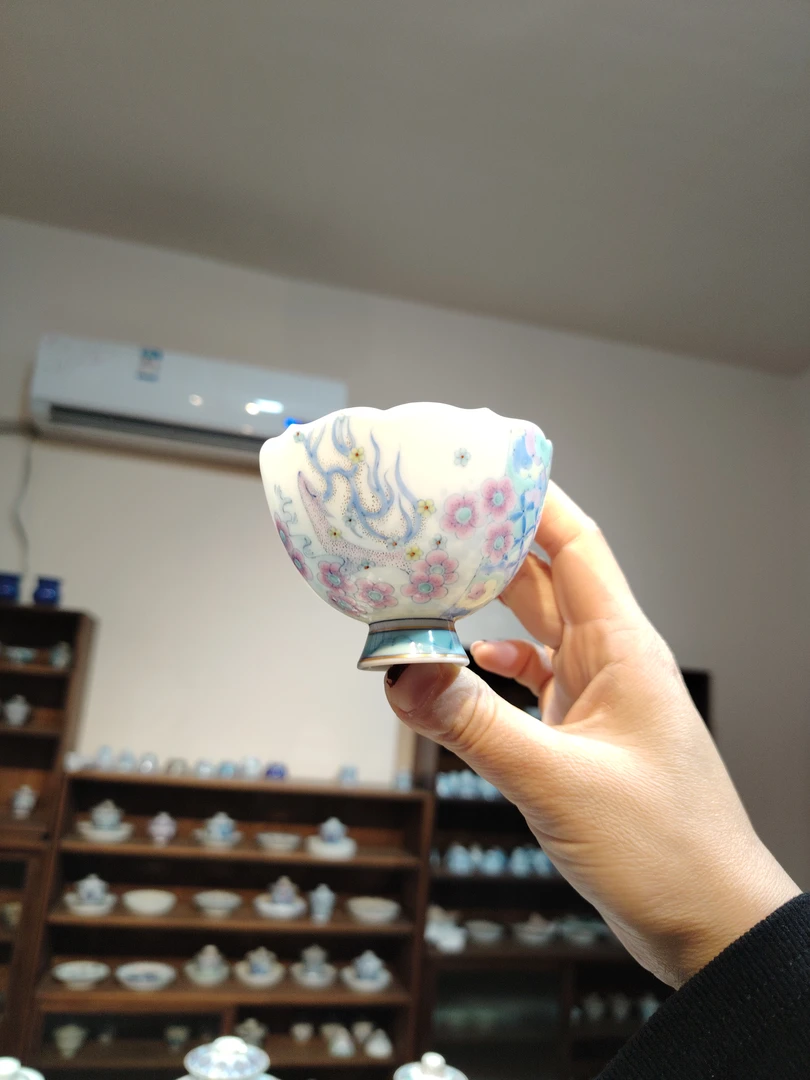 w冉月观隐斗彩一鹿生花高足杯