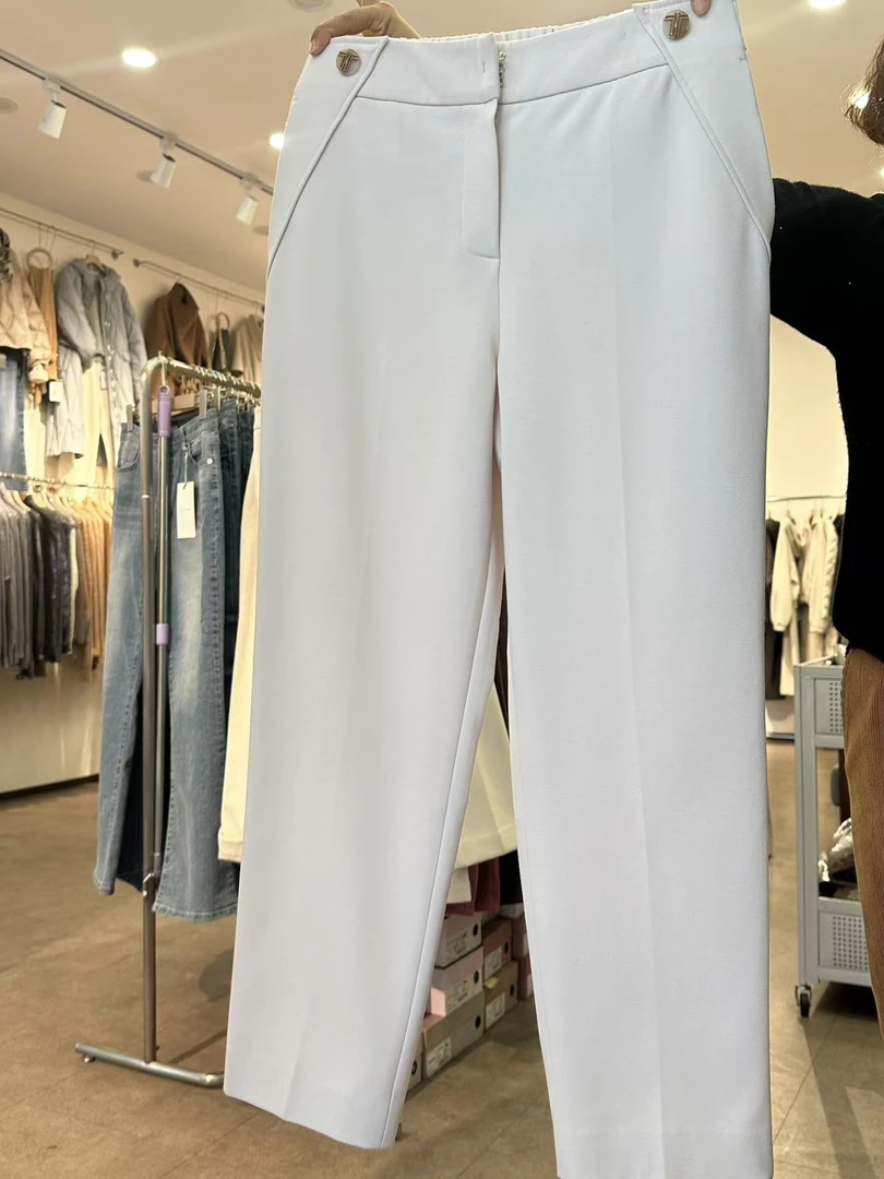 韩国设计师款松紧腰西裤