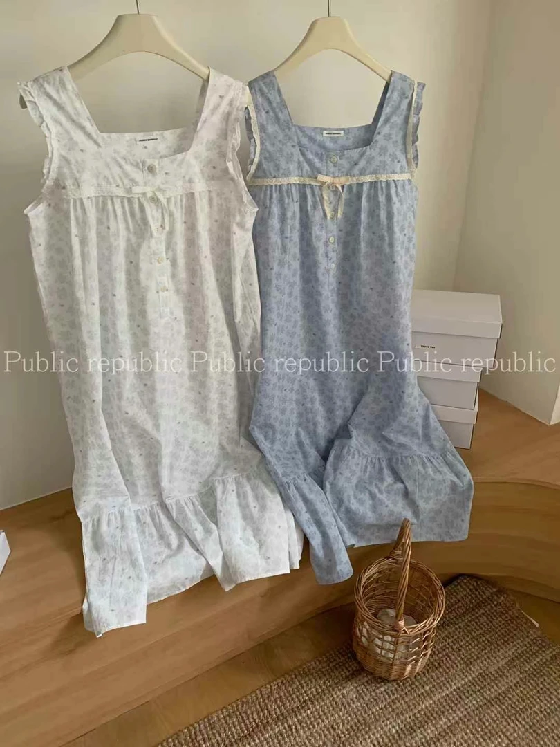 夏季韩版 小清新甜美风女士碎花全棉长睡裙