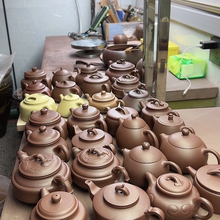 紫砂茶壶单**爸底槽清刻绘手抓壶半手工制作