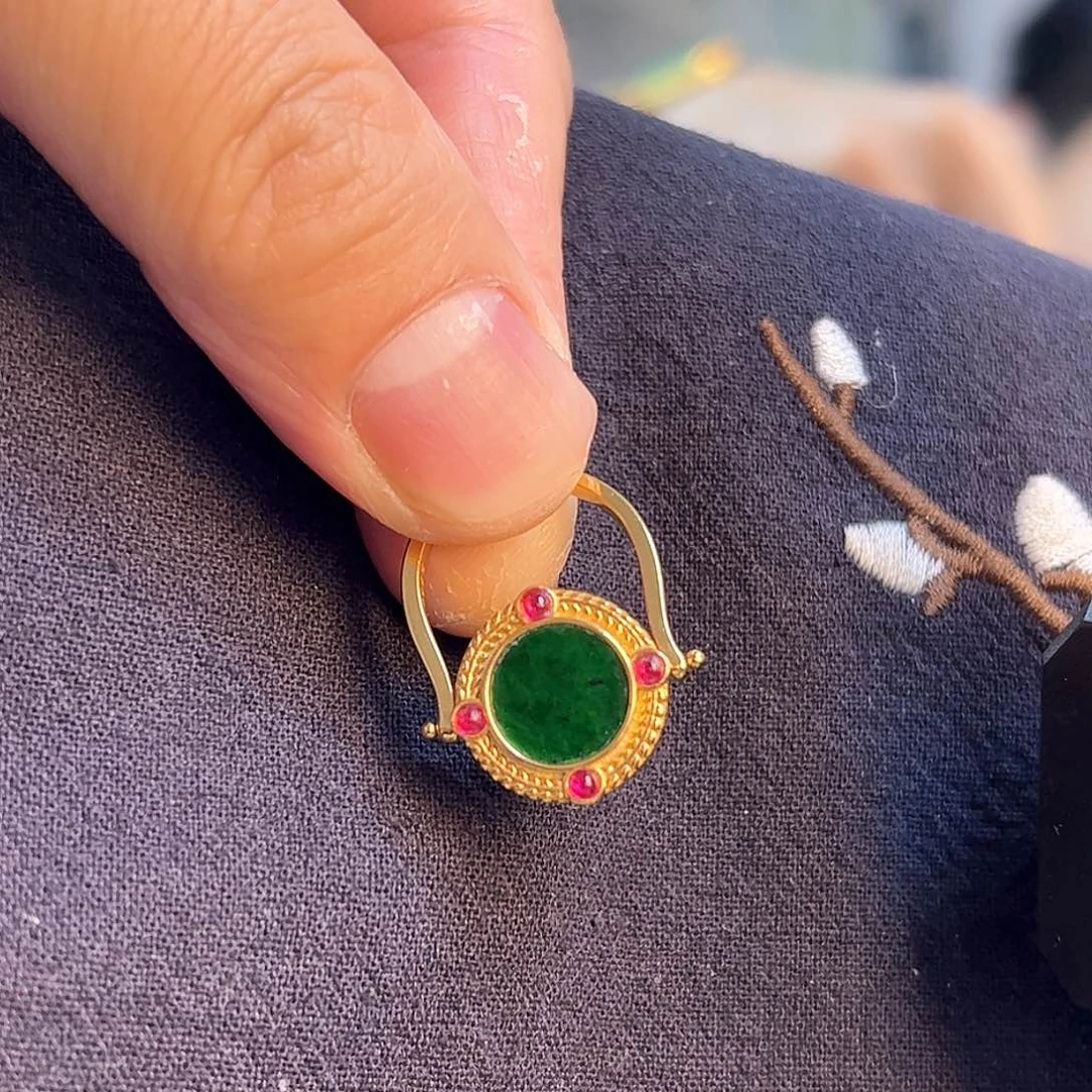 翡翠吊坠(不含链)银S925镶嵌缅甸翡翠A货戒指