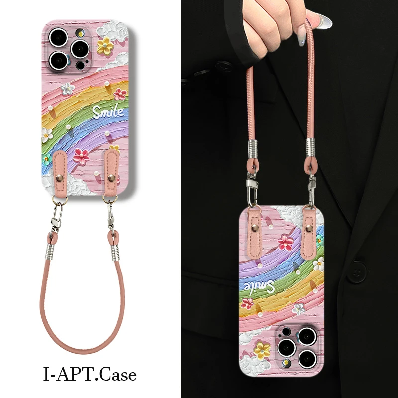 粉油画花朵彩虹菲林软壳适用iPhone苹果16手机壳华为oppo小米vivo