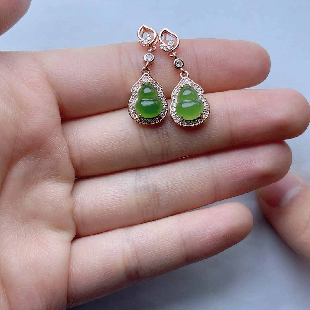 和田玉耳坠。k k银S925镶嵌