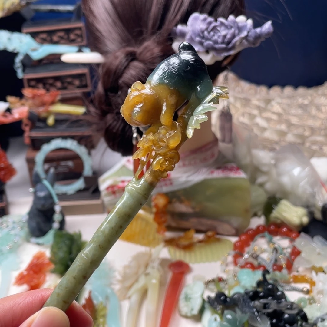 【闪购商品】蛇纹石玉发饰未镶嵌蓝*