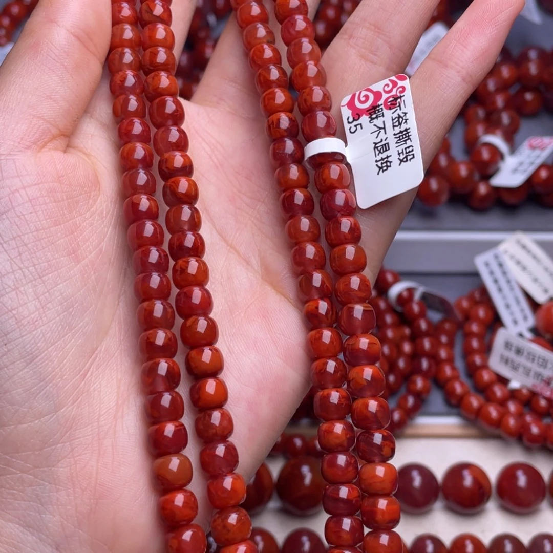 南红玛瑙未镶嵌其他7mm精工瓦西玫红妖孽火焰纹老型佛珠