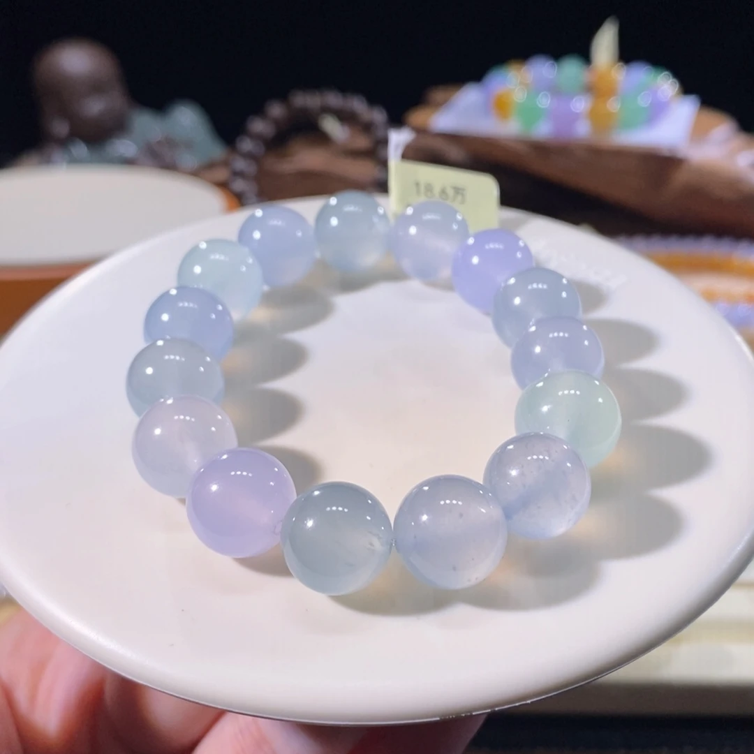 翡翠未镶嵌手串冰马卡龙手串卡12+