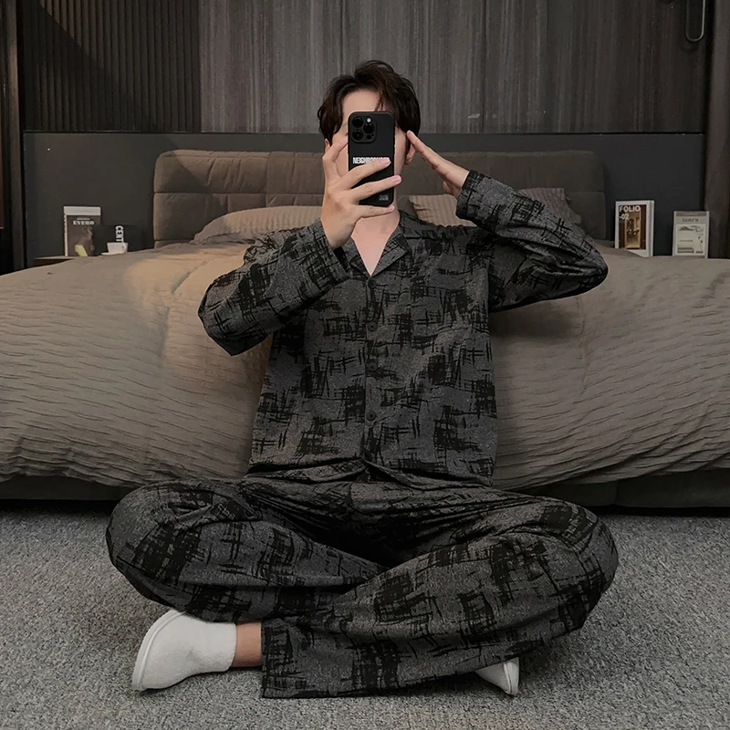 男士睡衣春秋款长袖锁温棉高级感青少年男生秋冬家居服套装可外穿