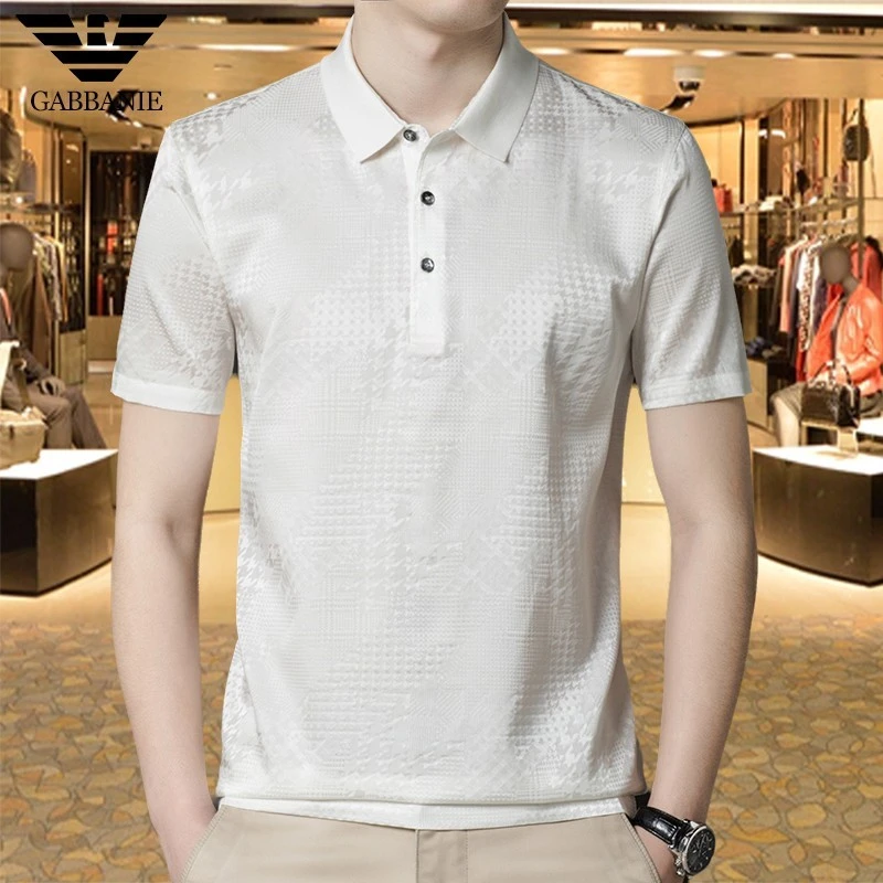 专柜正品男士夏季新款桑蚕丝短袖T恤商务休闲百搭真丝POLO衫上衣