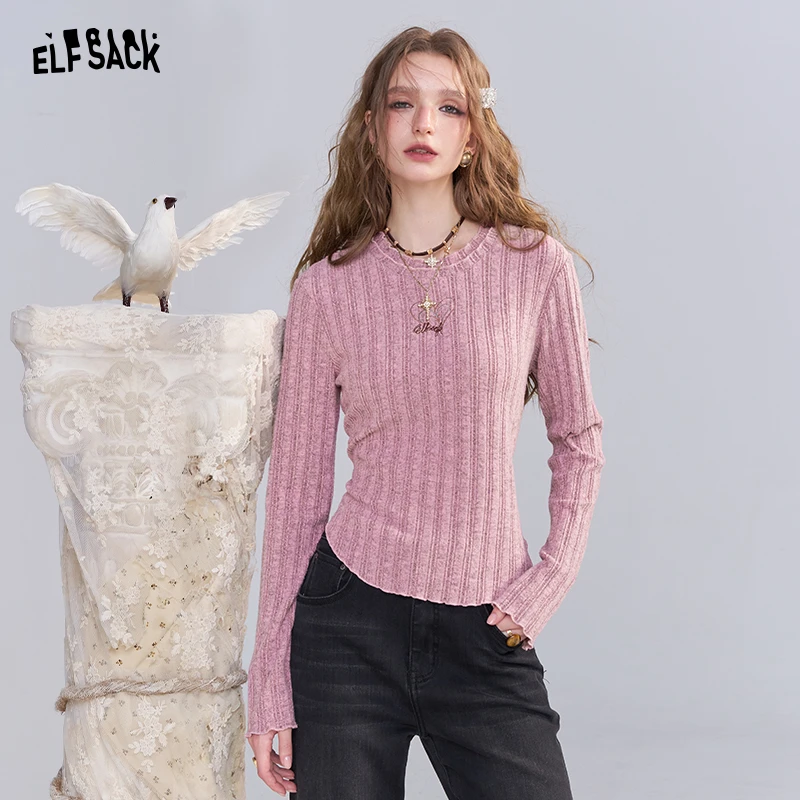 妖精的口袋粉色刺绣针织衫女2025早秋氛围感穿搭新款韩系薄款上衣